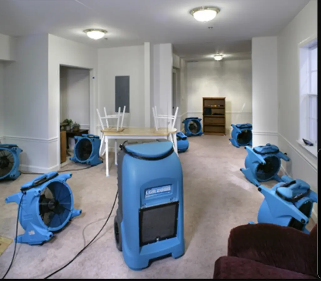 Air movers and dehumidifier setup for Water Damage Restoration in Oak View